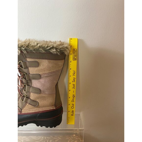 Khombu Lined Winter Boots Brown Lace Up Rubber Bottom Mid Calf Faux Fur Lined 7 - Picture 12 of 13